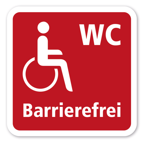 Toilettenschild WC Barrierefrei - mit Symbol Behinderte - 4 Farbvarianten