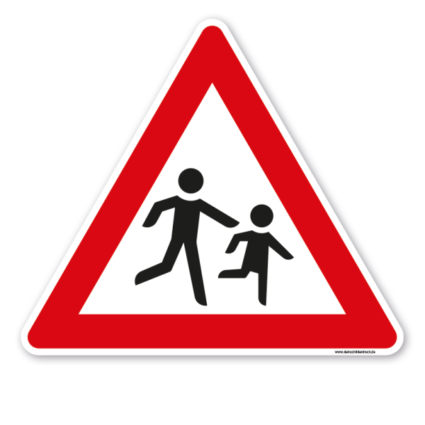 Bodenkleber für Lern- und Bewegungspfade - Achtung Kinder Aufstellung links - Verkehrszeichen VZ-136-20 - BWP-02-42 – Verkehrserziehung