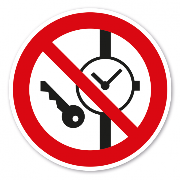 Verbotszeichen Mitführen von Metallteilen und Uhren ist verboten