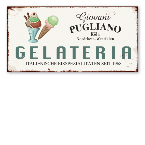 Retro Farmhouse-Schild Gelateria - Italienische Eisspezialitäten - mit Ihrem Namen, Standort und Jahresangabe