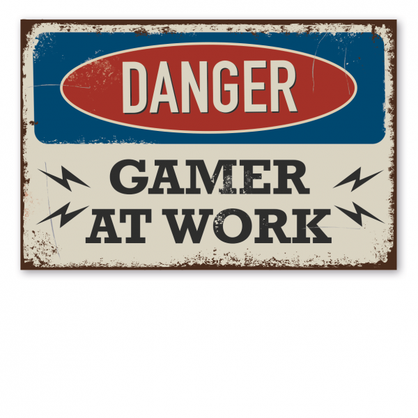 Retroschild / Vintage-Warnschild Danger Gamer at work