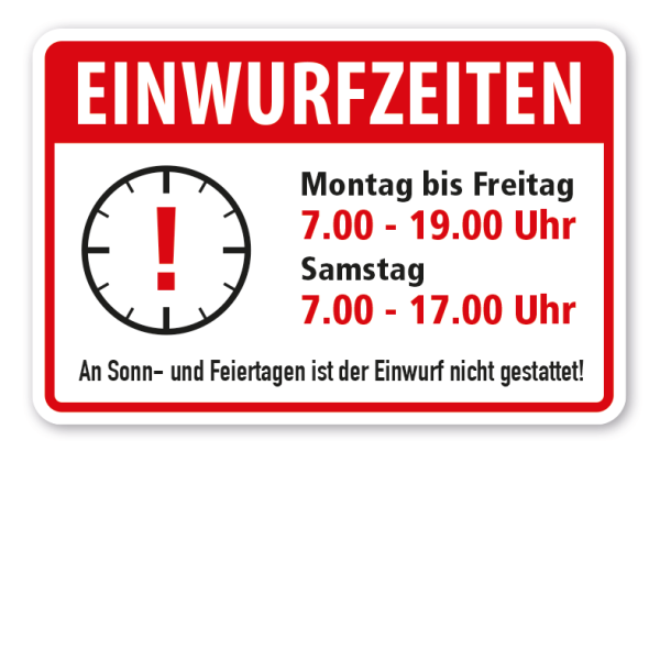 Schild zur Glasentsorgung - Einwurfzeiten - Montag bis Freitag 7.00-19.00 Uhr - Samstag 7.00-17.00 Uhr