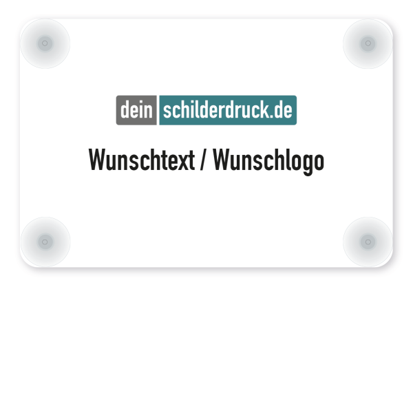Saugnapfschild mit Ihrem Wunschtext oder Logo – 300 x 200 mm mit 4 Saugnäpfen