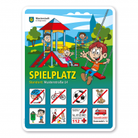 Spielplatzschild Spielplatz – Standardschild mit 8 frei zu wählenden Piktogrammen – Schilderserie SP-01 Spielplatzschild Spielplatz – Standardschild mit 8 frei zu wählenden Piktogrammen – Schilderserie SP-01