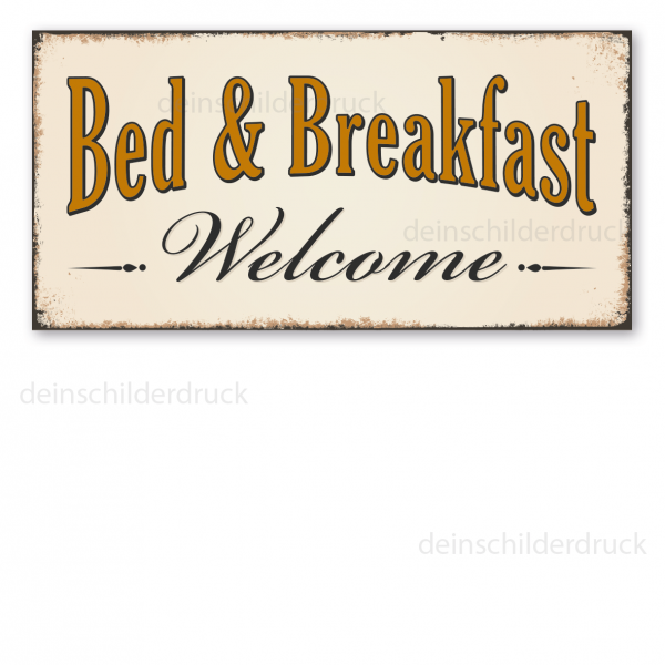 Retro Schild Bed & Breakfast - Welcome