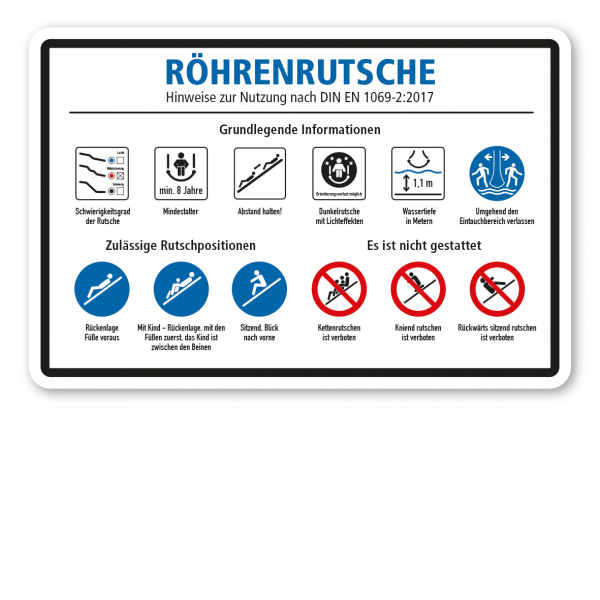 Schild für Wasserrutschen - Röhrenrutsche - nach DIN EN 1069-2:2017