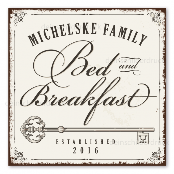 Retroschild Bed and Breakfast - mit Ihrem Familiennamen und Jahreszahl