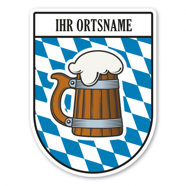 Maibaumschild mit Ortsnamen oder Ihrem Wunschtext - bayerisches Rautenmuster mit Bierkrug - Wappen BL