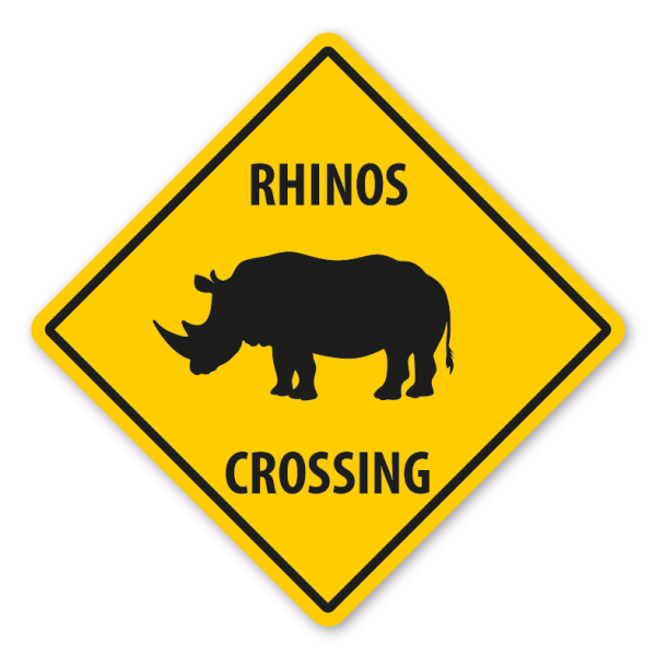Warnschild Rhinos (Nashörner) crossing - mit und ohne Text