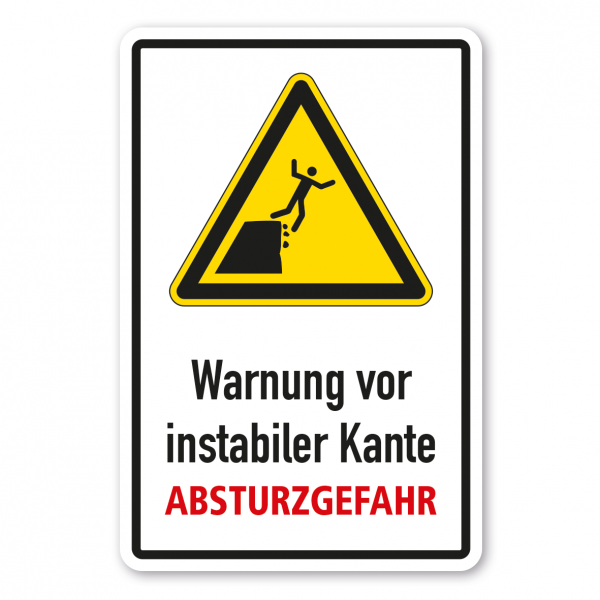 Warnschild Warnung vor instabiler Kante - Klippenkante - Absturzgefahr - Kombi - ISO 20712-1 - WSW010-K