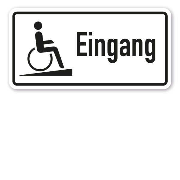 Hinweisschild Barrierefreier Eingang - Behindertensymbol mit Rampe