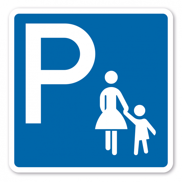 Parkplatzschild Mutter mit Kind - quadratisch mit Piktogramm - Verkehrsschild