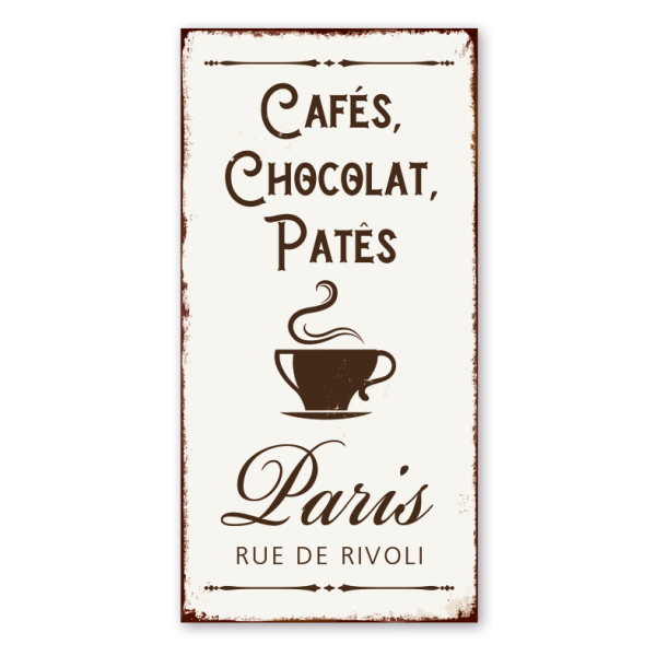 Retro Farmhouse Schild Cafés, Chocolat, Pâtes - Paris - Rue de Rivoli