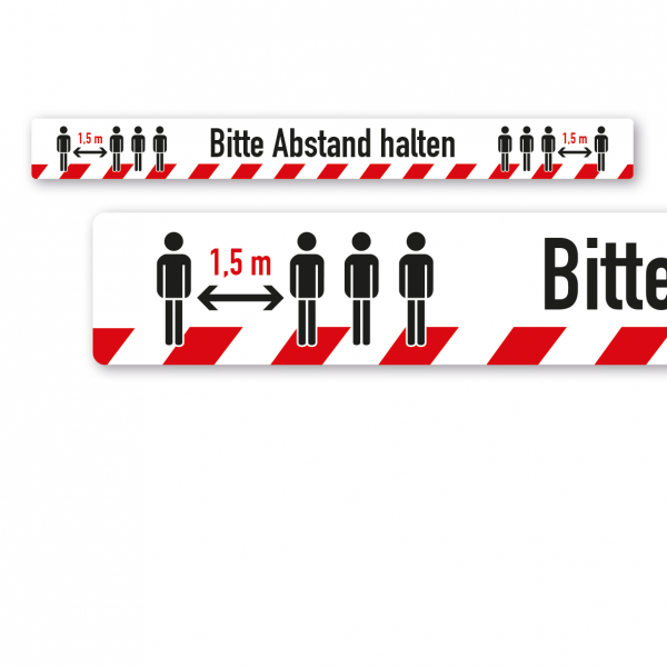 Hygienehinweis als Bodenkleber Bitte 1,5 m Abstand halten - mit Warnbalken - rutschfest