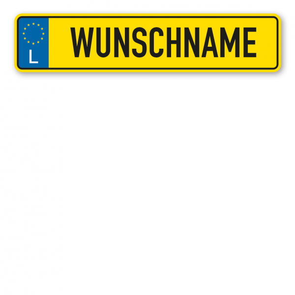 Parkplatzschild / Parkplatzreservierer - Luxemburg - mit Europasternen, Länderkürzel und Ihrem Wunschnamen oder Wunschkennzeichen - in gelb