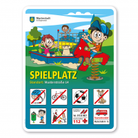 Spielplatzschild Spielplatz - Federwippe - mit 8 frei zu wählenden Piktogrammen – Schilderserie SP-01 Spielplatzschild Spielplatz - Federwippe - mit 8 frei zu wählenden Piktogrammen – Schilderserie SP-01