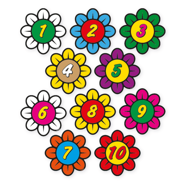 Mehrteiliger Bodenkleber - Farbige Blumen mit Zahlen 1-10 - Bewegungspfad-Set - BWP-01-SET-05