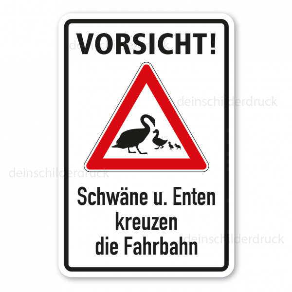 Hinweisschild Vorsicht - Schwäne und Enten kreuzen die Fahrbahn - Kombi