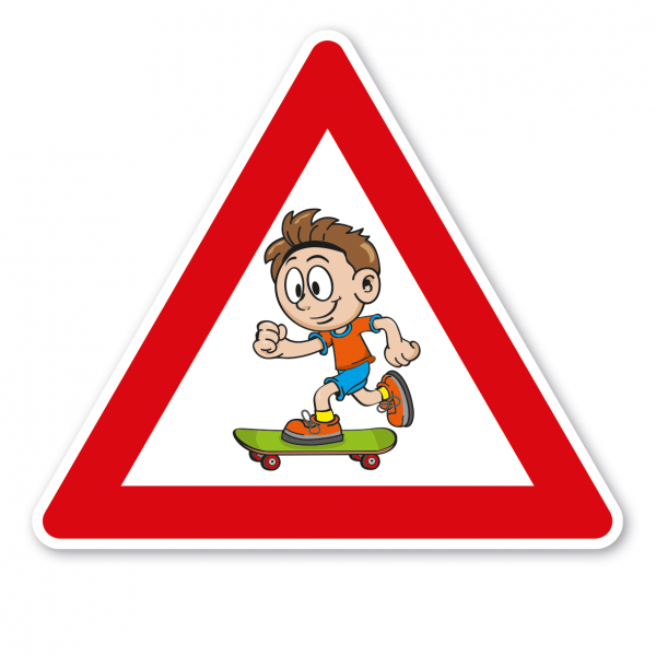 Verkehrsschild Achtung Spielende Kinder - Skateboardfahrer – VZ-PR-36
