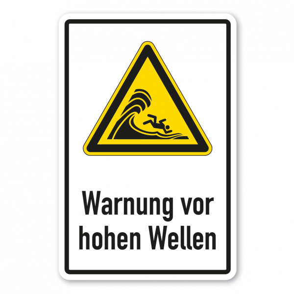 Warnschild Warnung vor hoher Brandung oder hohen brechenden Wellen - Kombi - ISO 20712-1 - WSW023-K