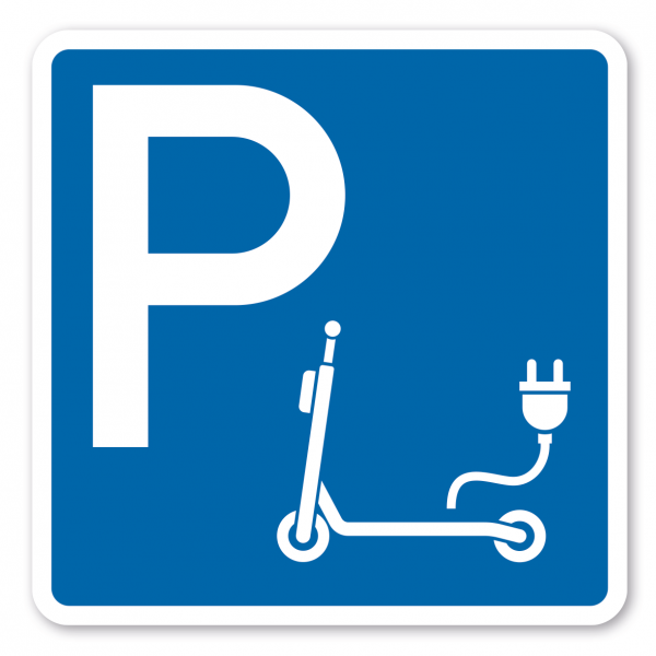 Parkplatzschild E-Scooter - Elektroroller - quadratisch mit Piktogramm - Verkehrsschild