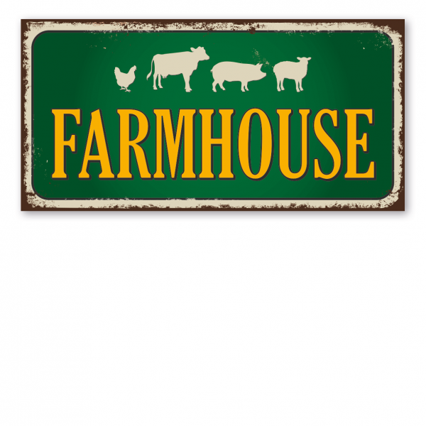 Retroschild / Vintage-Textschild Farmhouse – mit Tieren