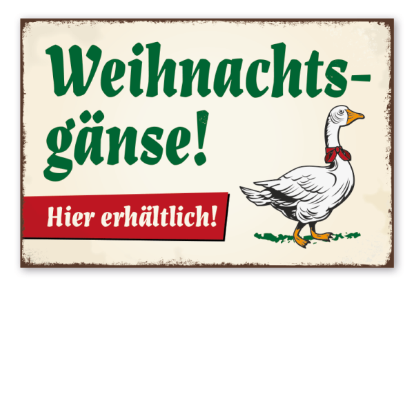 Retro Schild Weihnachtsgänse - Hier erhältlich - Hofschild