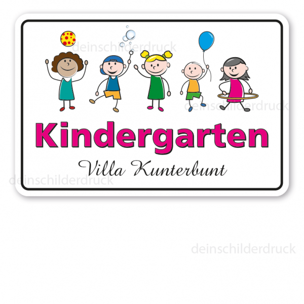 Hinweisschild Kindergarten Villa Kunterbunt - auch mit Ihrem Namen