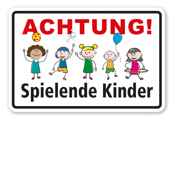 Hinweisschild Achtung! Spielende Kinder