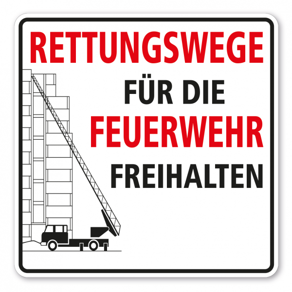 Feuerwehrschild Rettungswege für die Feuerwehr freihalten