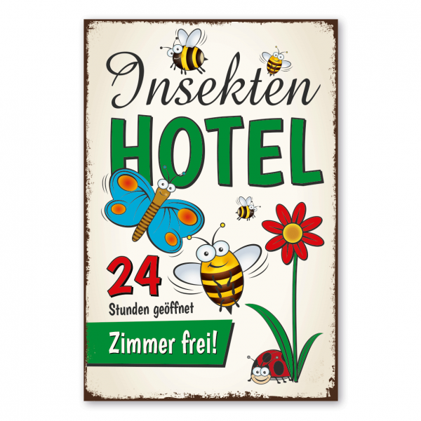 Retroschild / Vintage-Schild Insektenhotel - 24 Stunden geöffnet - Zimmer frei