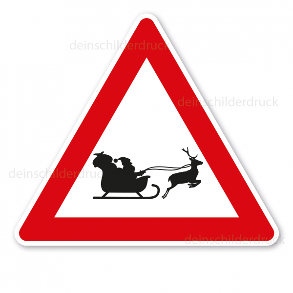 Verkehrsschild Achtung Weihnachtsmann - Santa Claus unterwegs - mit Schlitten – VZ-PR 64