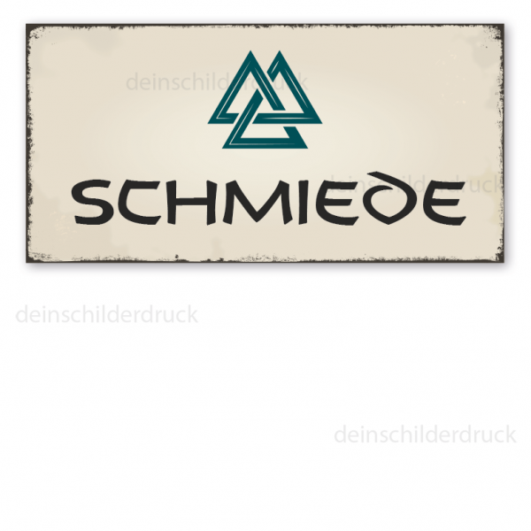 Retro Walhalla-Schild Schmiede - mit Valknut-Symbol