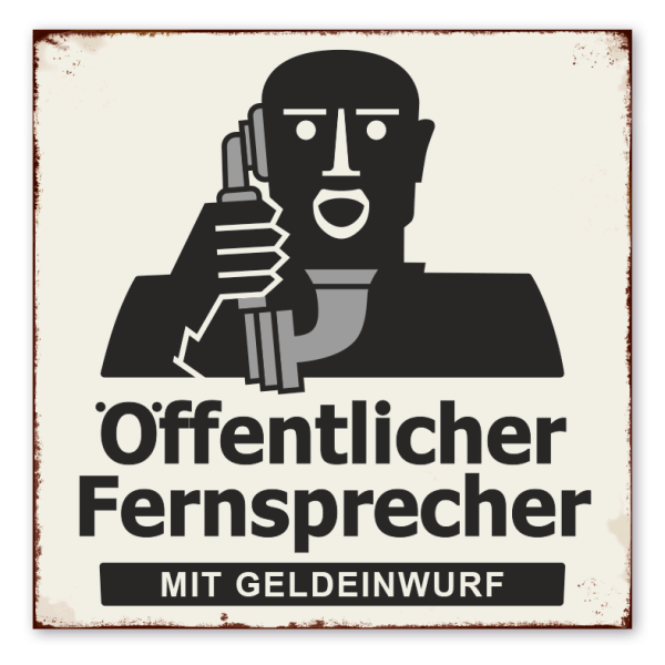 Retroschild / Vintage-Telefonschild Öffentlicher Fernsprecher - Mit Geldeinwurf - 20er Jahre