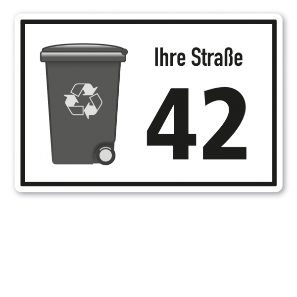 Schild zur Abfallentsorgung - Graue Tonne - Standortkennzeichnung - mit Angabe der Straße, Hausnummer oder Ihres Namens