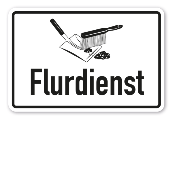 Schild Flurdienst - mit Kehrblech und Handbesen