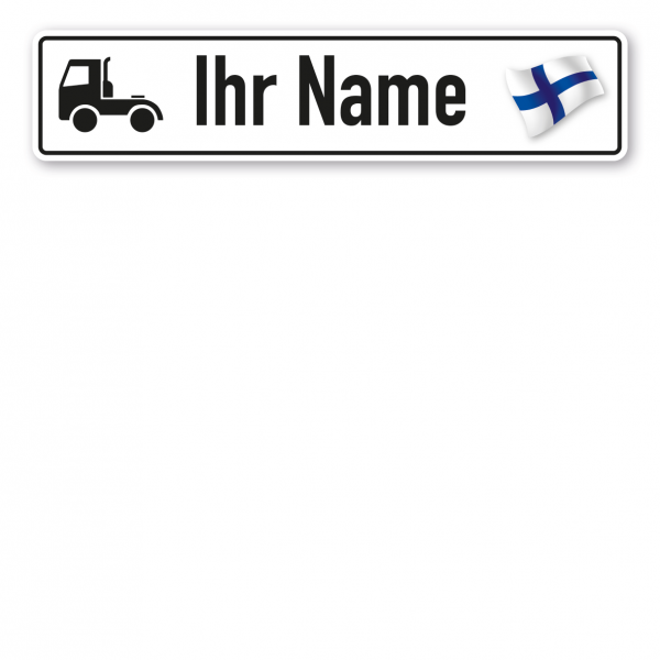 Truck / LKW - Schild mit Wunschtext und Landesflagge - Finnland