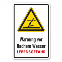 Warnschild Warnung vor flachem Wasser - Lebensgefahr - Kombi - ISO 20712-1 - WSW006-K-02 Warnschild Warnung vor flachem Wasser - Lebensgefahr - Kombi - ISO 20712-1 - WSW006-K-02