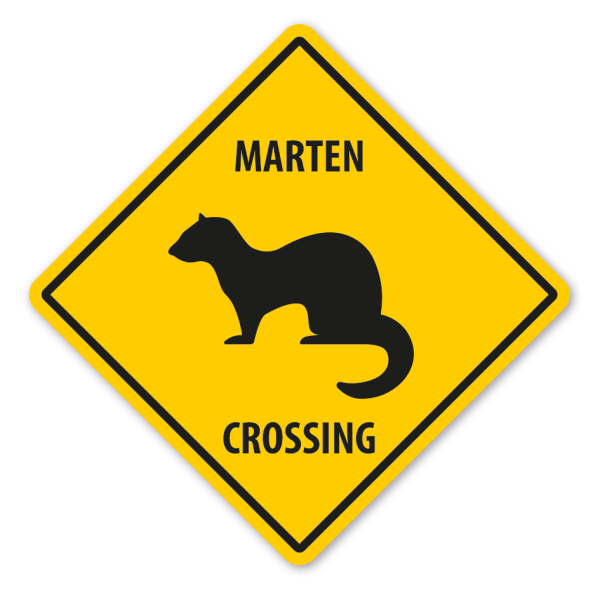 Warnschild Marten (Marder) crossing - mit und ohne Text