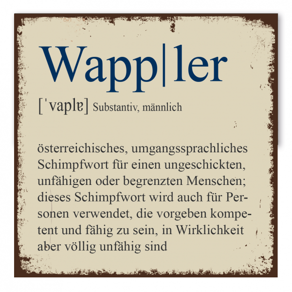 Retroschild / Vintage-Schild Wappler – originelle Wortdefinition