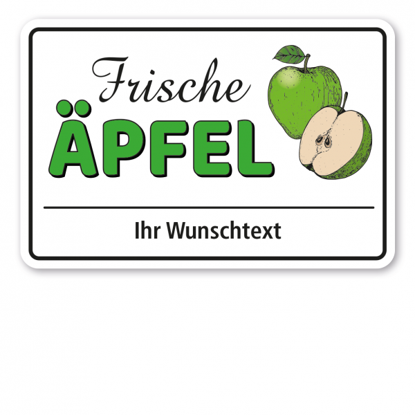 Obstschild / Hofschild Frische Äpfel (grün) - mit Ihrem Wunschtext - Verkaufsschild