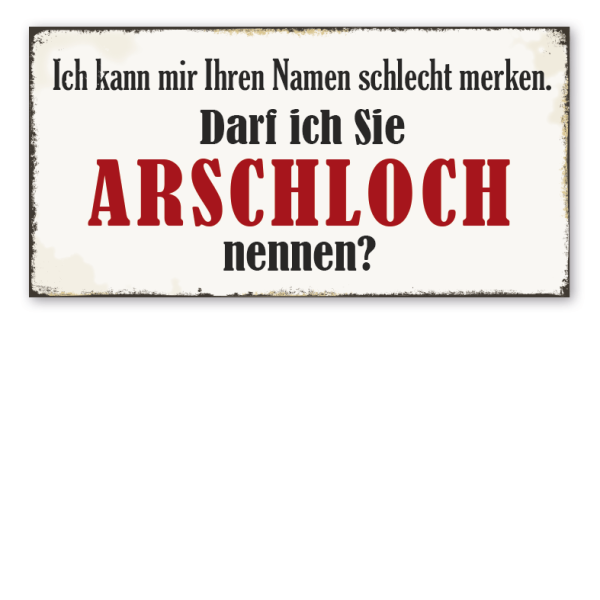 Retroschild Ich kann mir Ihren Namen schlecht merken - Darf ich Sie Arschloch nennen?