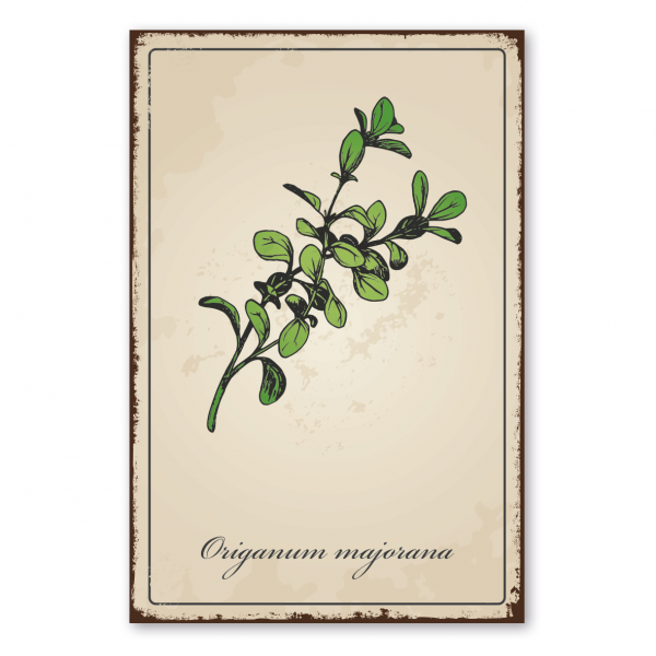 Retroschild / Vintage-Schild Kräuter und Gewürze - Origanum majorana - Majoran