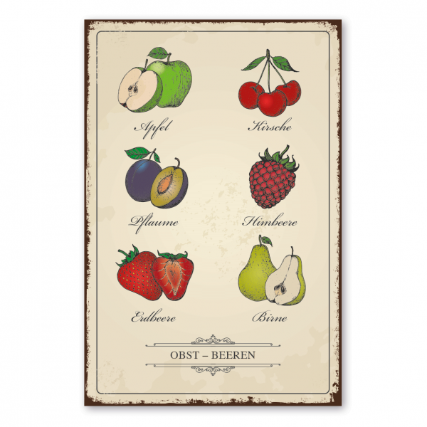 Retroschild / Vintage-Schild Obst - Übersicht
