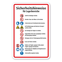 Schild Sicherheitshinweise für Lagerbereiche Schild Sicherheitshinweise für Lagerbereiche