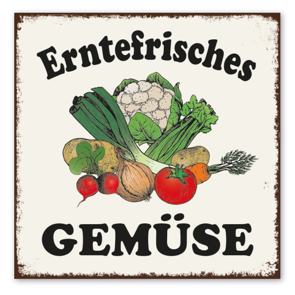 Retro Schild Erntefrisches Gemüse