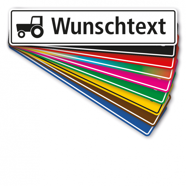 Traktorschild in 9 Farben mit Wunschtext und Traktorsymbol