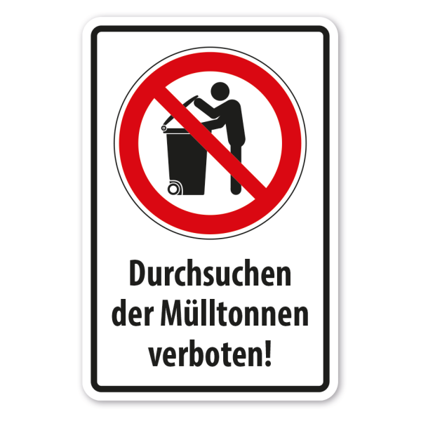 Hinweisschild Durchsuchen der Mülltonnen verboten