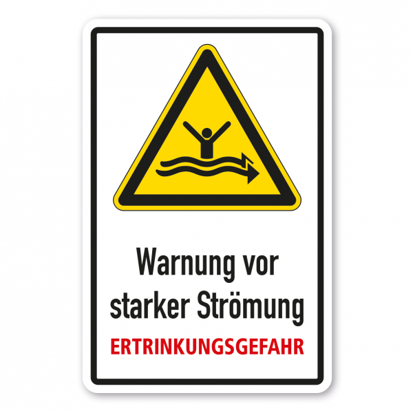 Warnschild Warnung vor starker Strömung - Ertrinkungsgefahr - Kombi - ISO 20712-1 - WSW015-K