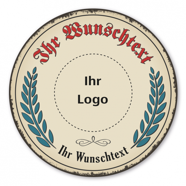 Maibaumschild / Festschild mit Ihrem Wunschtext und Logo - Rundes Wappen - Retro